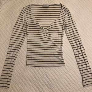 Striped UO Sweetheart Crop Long Sleeved